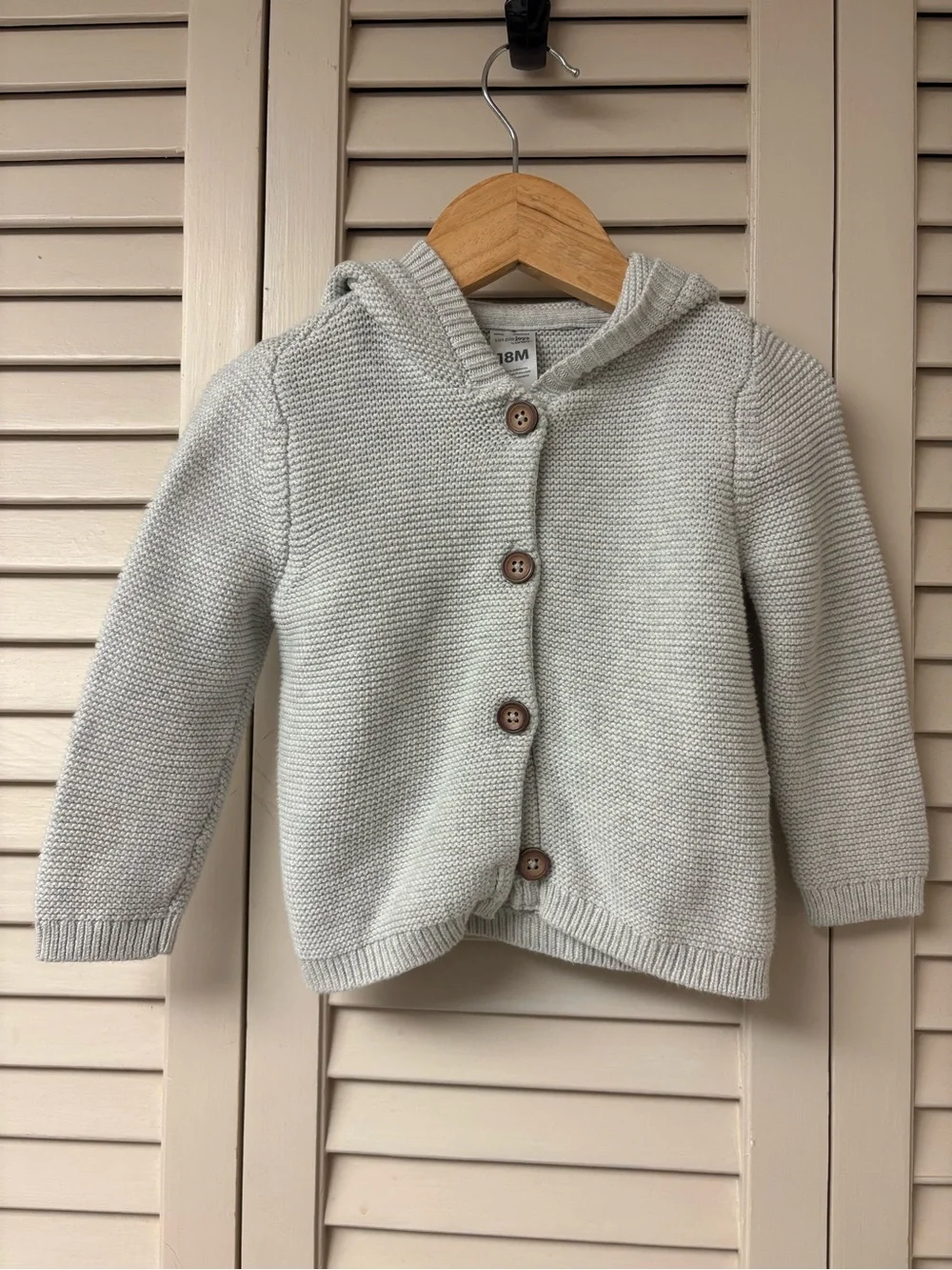 Carter's Light Gray Hooded Knit Cardigan with Wooden Buttons